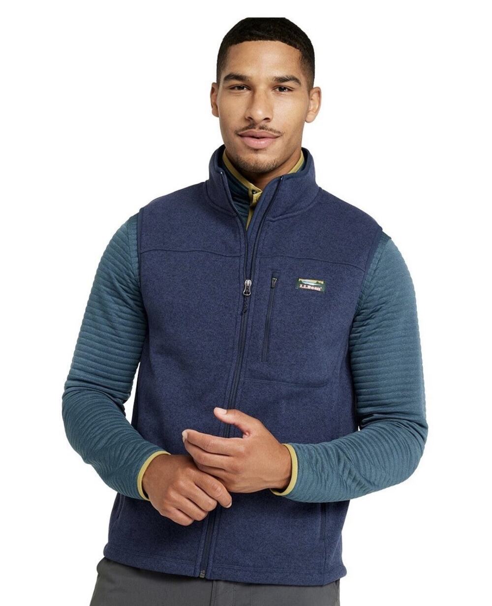 LL Bean Fleece Sweater Vest Men's 2XLT Navy Full Zip Pockets Outdoor Hiking